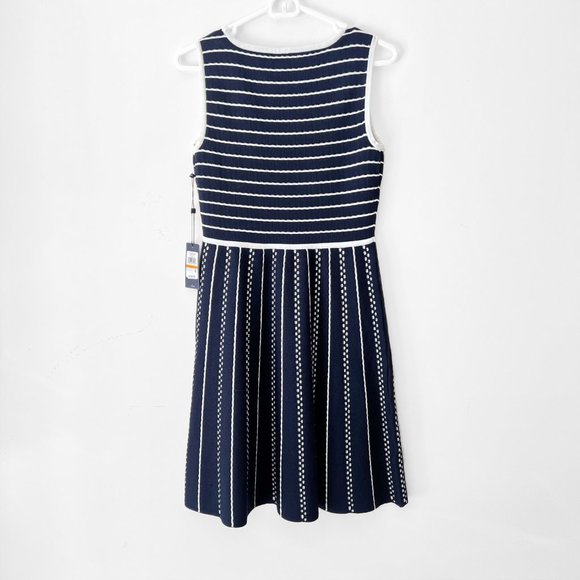 NEW Tommy Hilfiger Striped Cotton-Blend Fit-and-Flare Knitted Dress in Navy, S - Picture 8 of 14